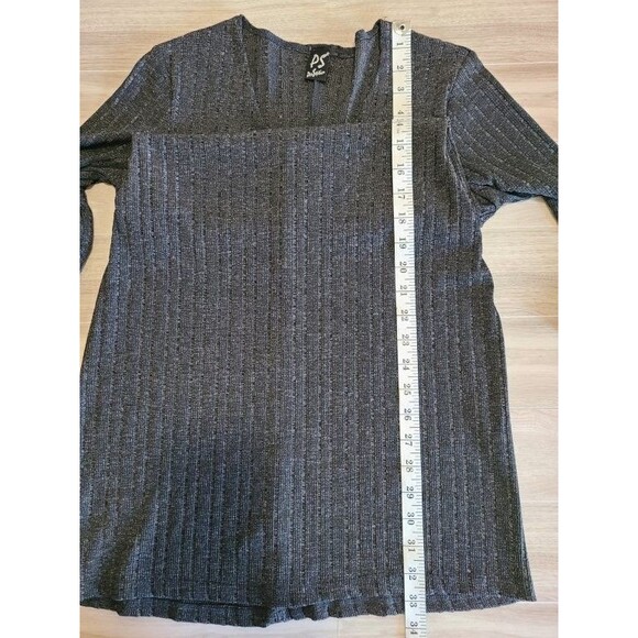 PerSeption Grey Sweater Dress XS – Ribbed Knit V-Neck 3/4 Sleeve Mini - Picture 4 of 7